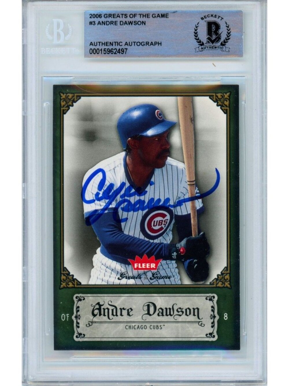 Andre Dawson Signed 2006 Fleer Greats of the Game #3 Chicago Cubs BAS Slab Auto